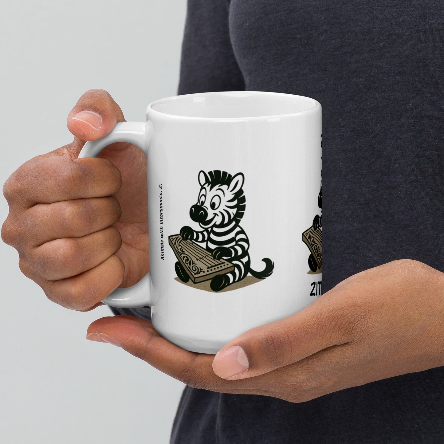Zebra / Zither -- "Animals with Instruments" Ceramic Mug, 15 oz