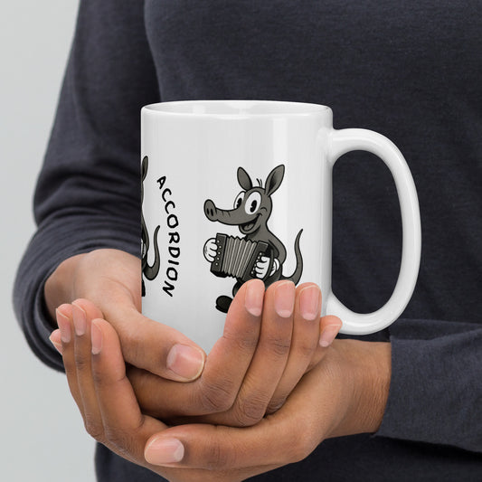 Aardvark / Accordion -- "Animals with Instruments" Ceramic Mug, 15 oz