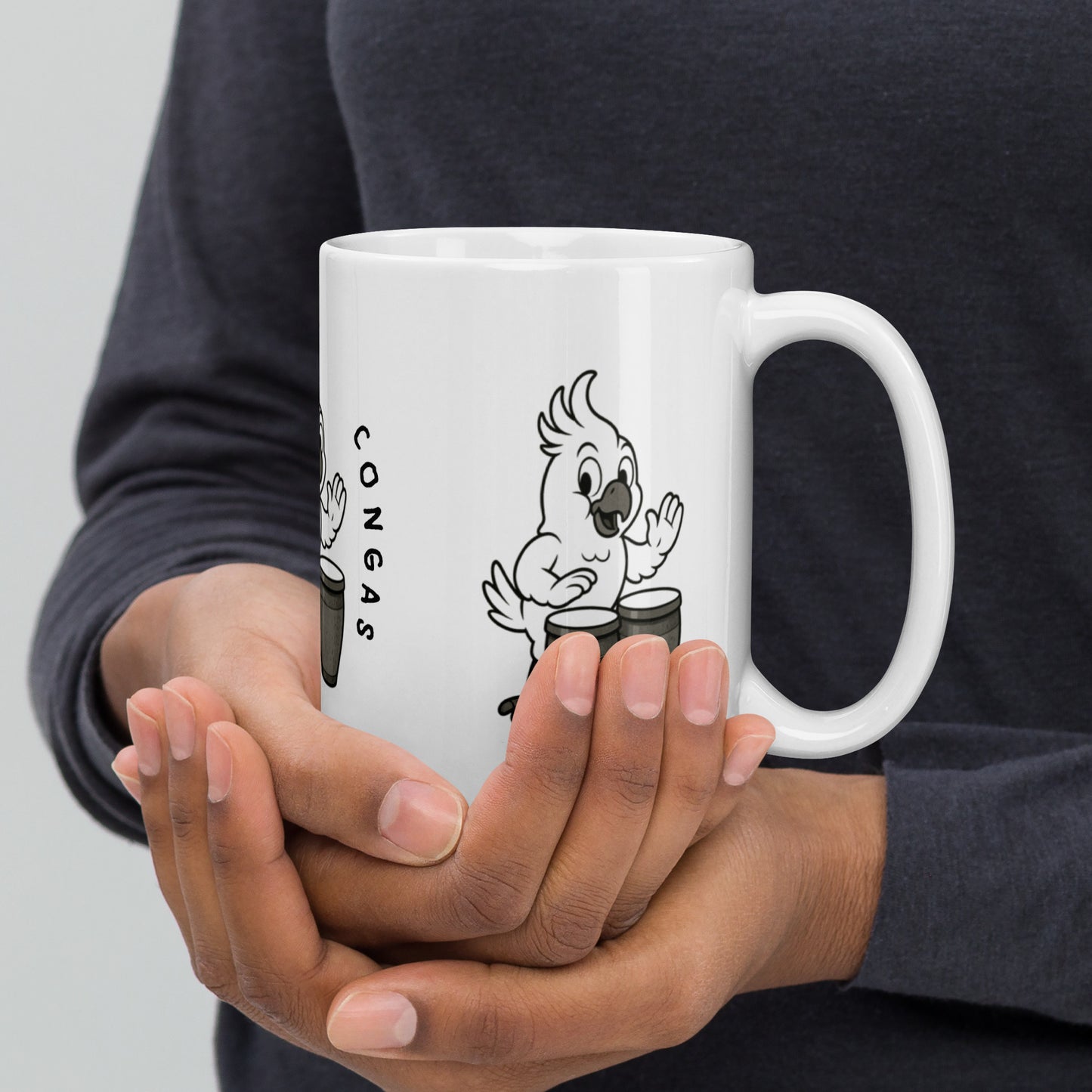 Cockatoo / Congas -- "Animals with Instruments" Ceramic Mug, 15 oz