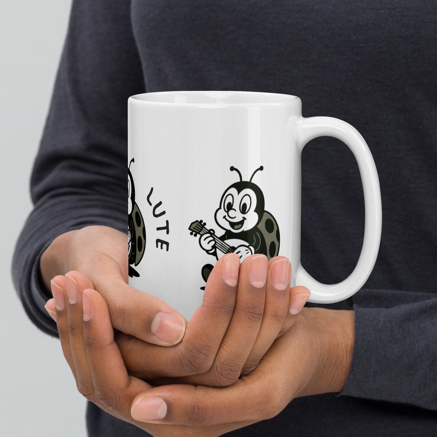 Ladybug / Lute -- "Animals with Instruments" Ceramic Mug, 15 oz